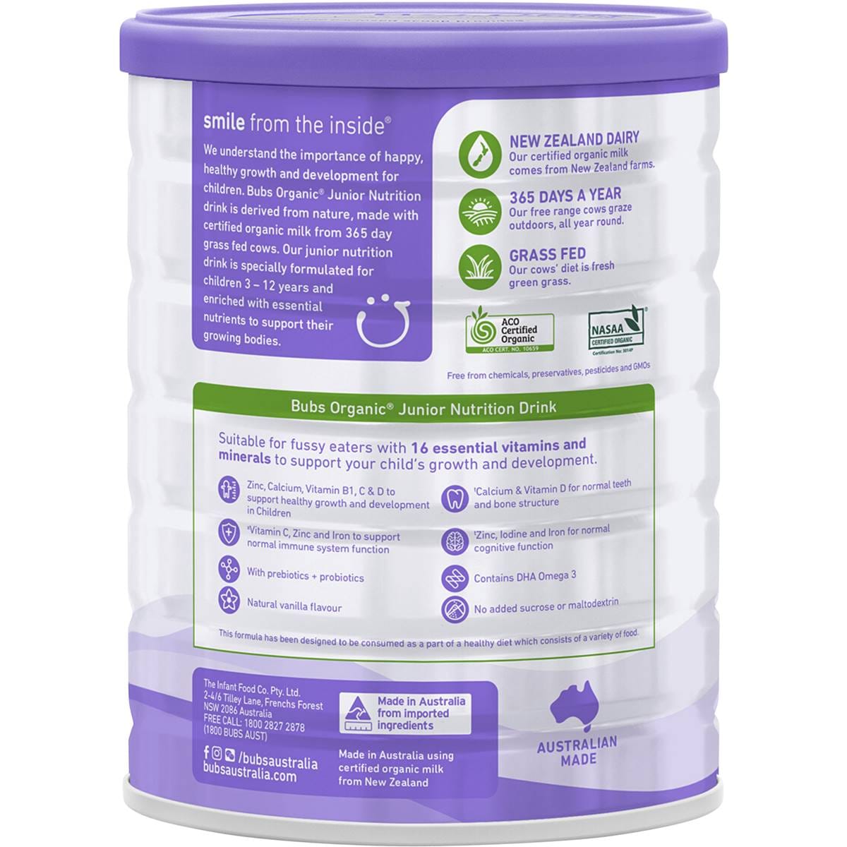 Bubs Organic Grass Fed Junior Nutrition 3 - 12 Years 800g | Woolworths Bubs Organic Grass Fed Junior Nutrition 3 - 12 Years 800g | Woolworths