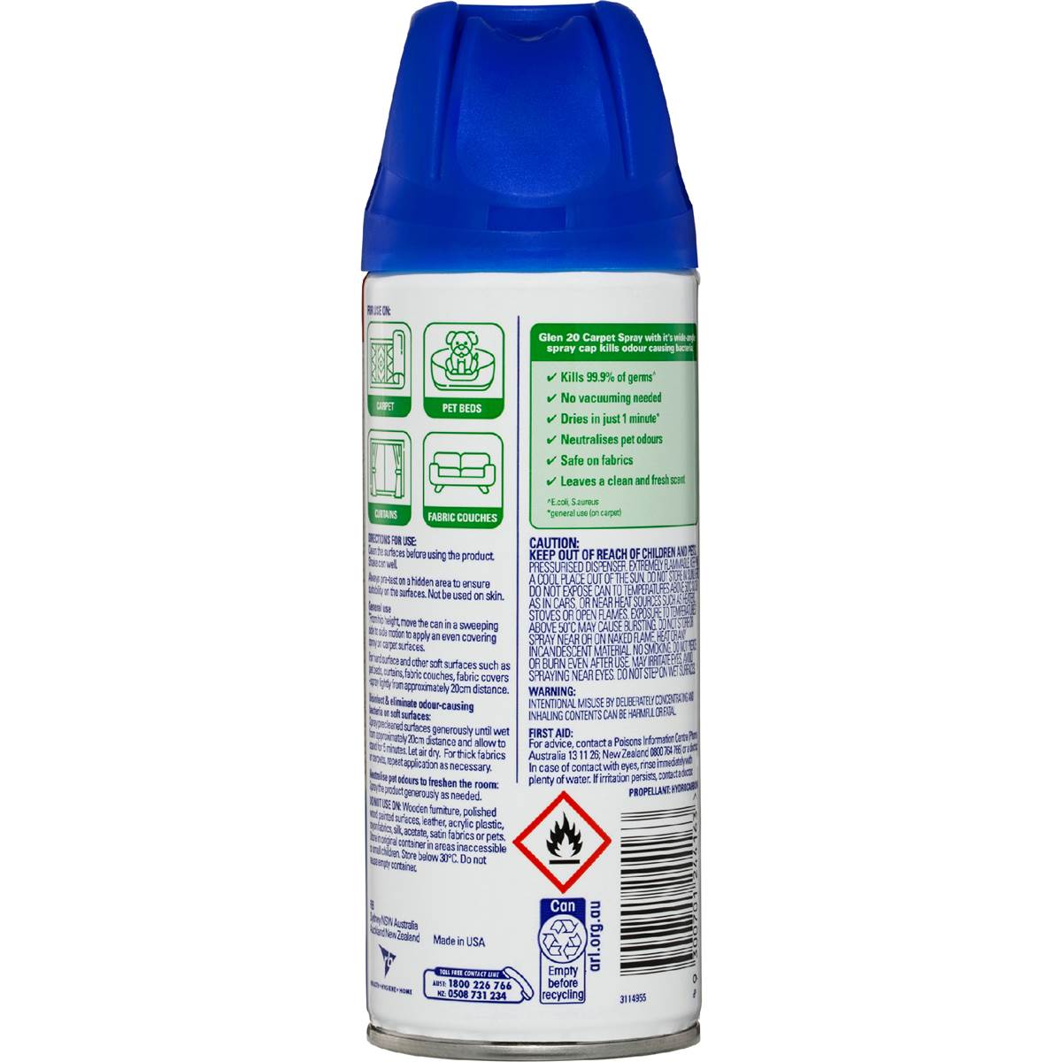 Glen 20 Carpet Cuddly Pet Disinfectant Spray 354g Woolworths