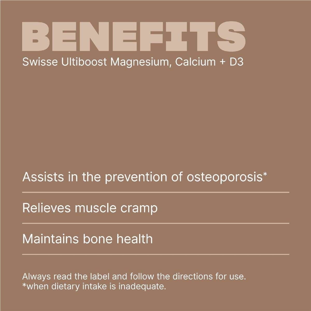 Swisse Ultiboost Magnesium, Calcium + D3 Tablets For Bone Health 120