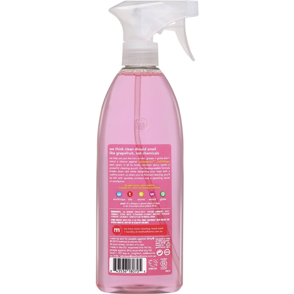 Method Multipurpose Cleaner Pink Grapefruit 490ml Woolworths
