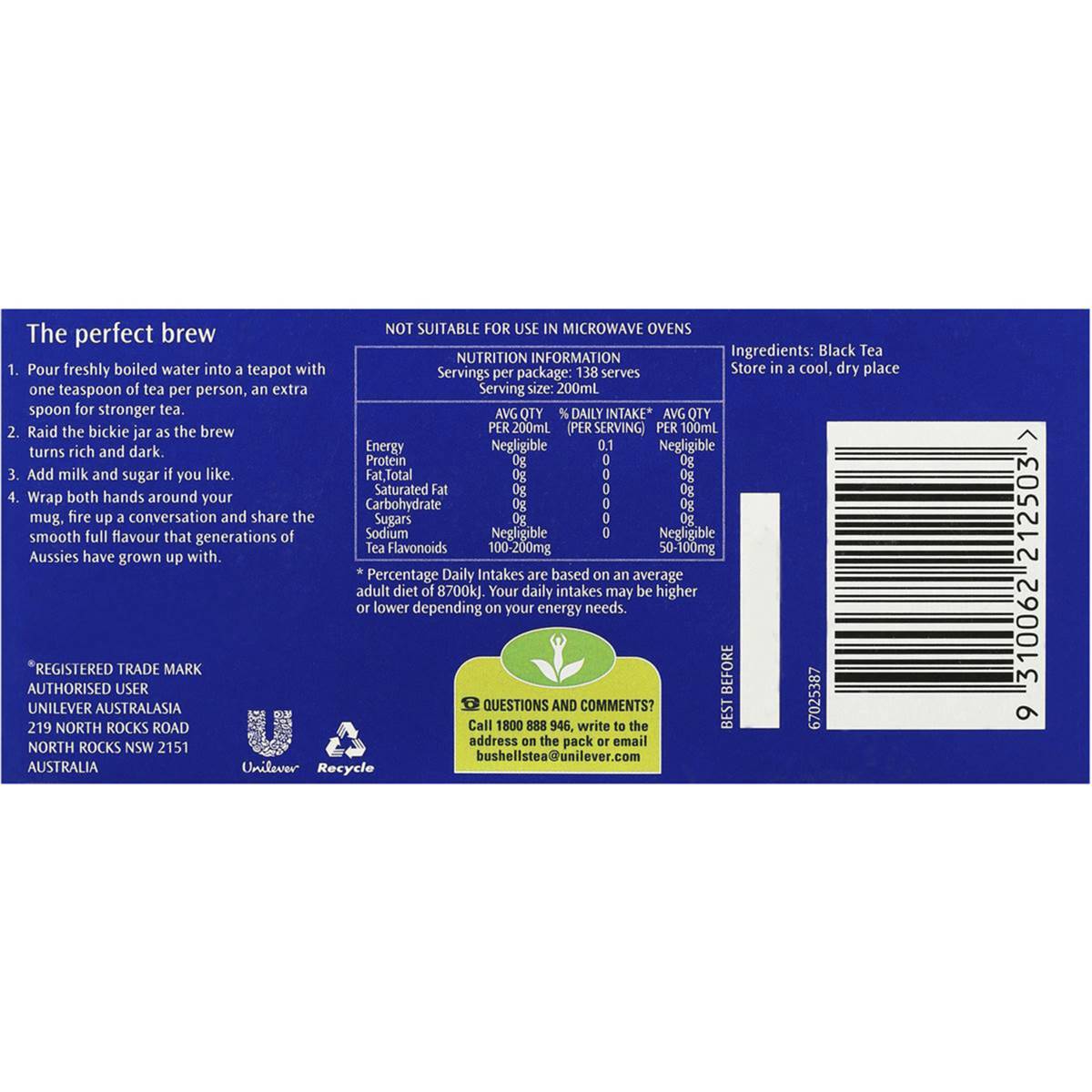 Bushells Blue Label Black Leave Tea Extra Strong 3x100s Woolworths