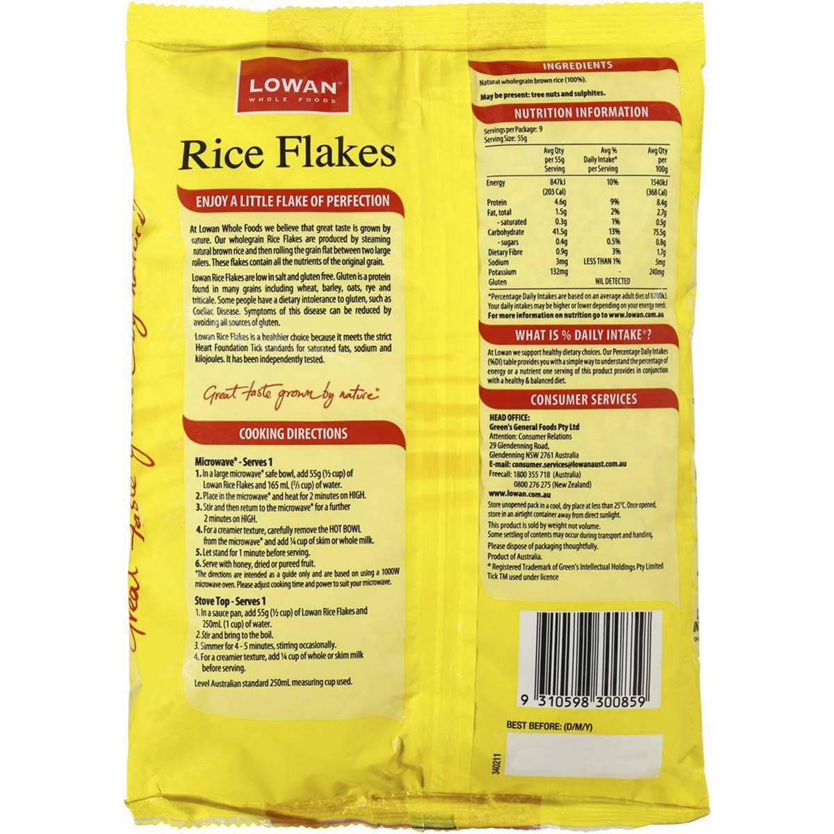Lowan Cereal Flake Whole Grain Rice 500g Woolworths
