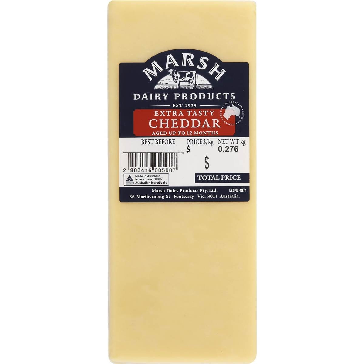 Calories in Marsh's Extra Tasty Cheddar Cheese Calorie Counter Australia