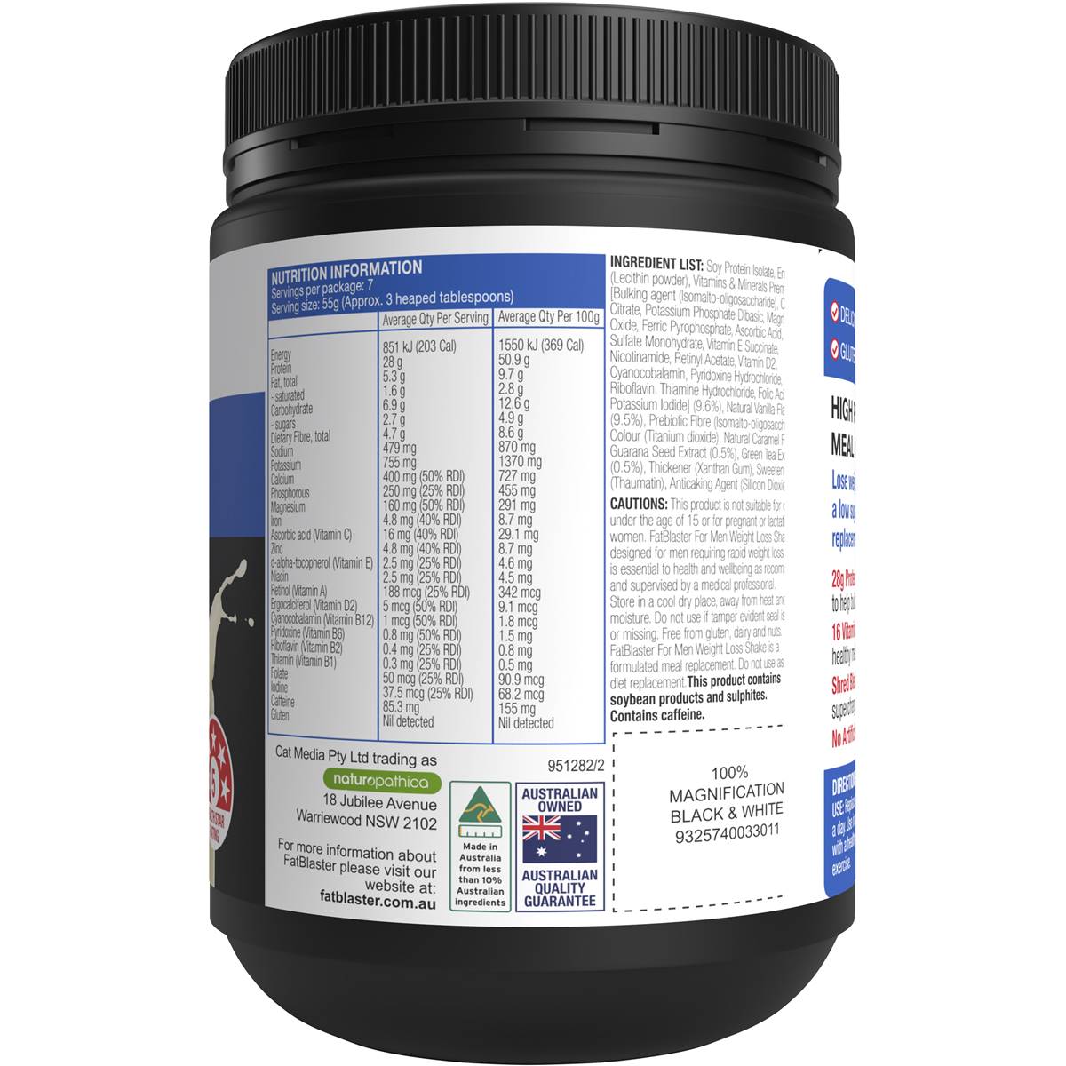 Naturopathica Fat Blaster For Men Weight Loss Shake Vanilla 385g