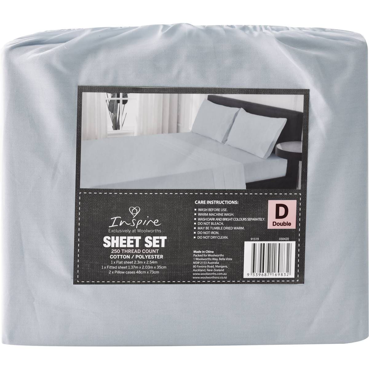 Inspire Sheet Set 250 Thread Count Double Blue Each Woolworths