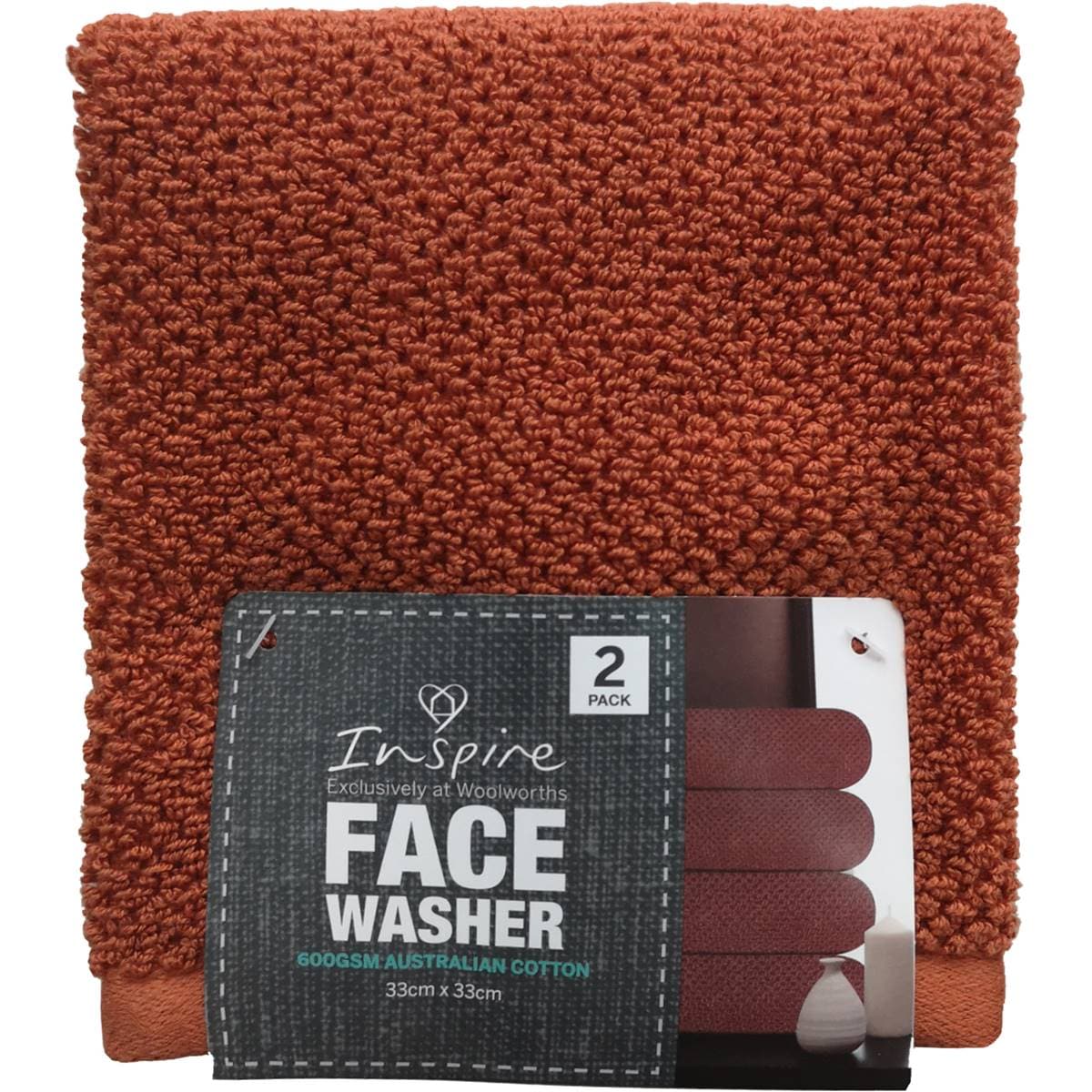 Inspire Face Washer Dark 2 Pack Woolworths