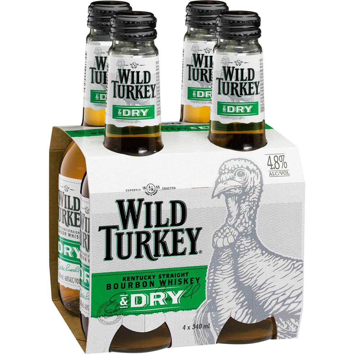 Wild Turkey Bourbon & Dry Bottles 4x340ml | Woolworths