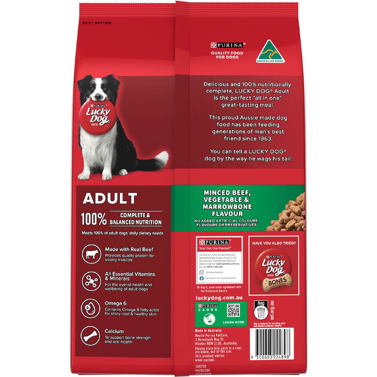 Lucky Dog Adult Minced Beef, Vegetable & Marrowbone Dry Dog Food 3kg