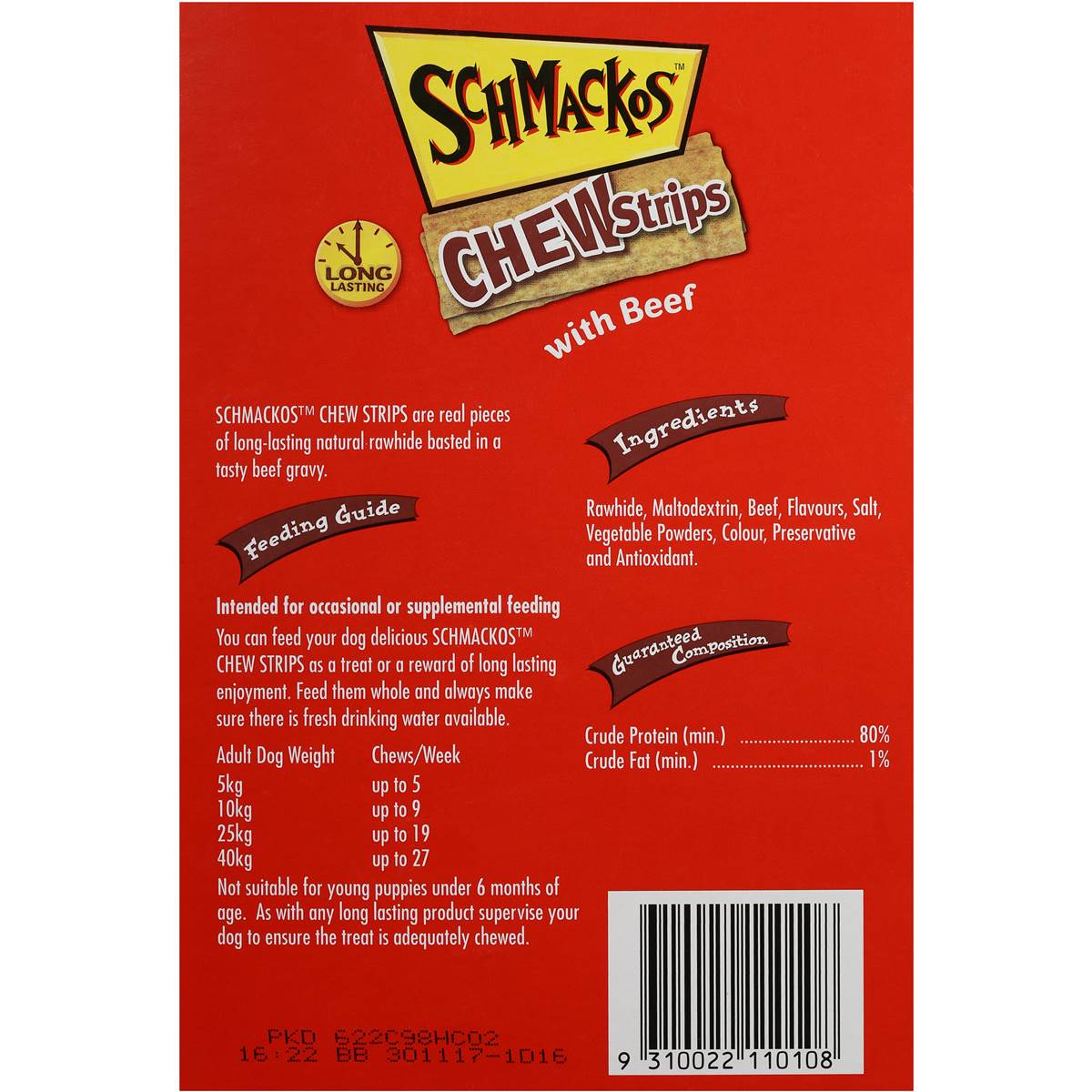 Schmackos Chew Strips With Beef Dog Treats 100g Woolworths