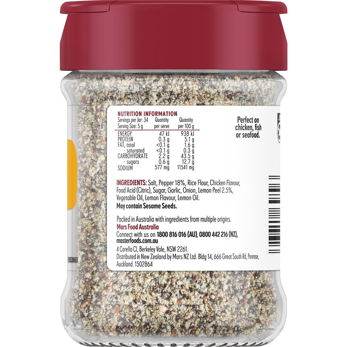 Masterfoods Large Lemon Pepper Seasoning 170g | Woolworths