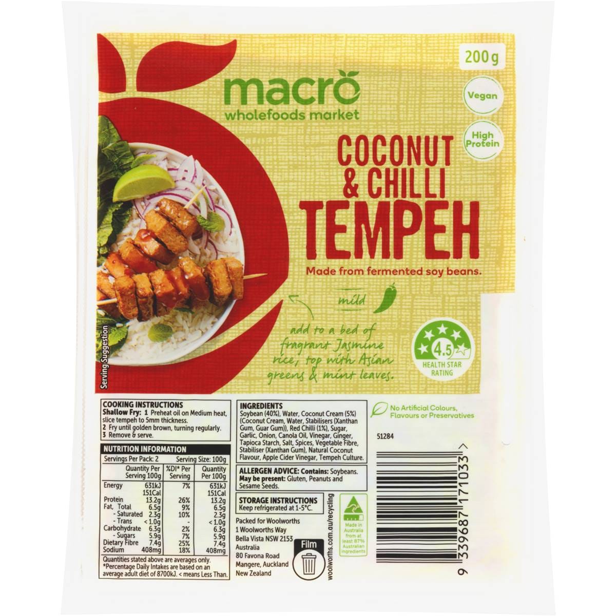 Macro Coconut & Chilli Tempeh 200g Woolworths
