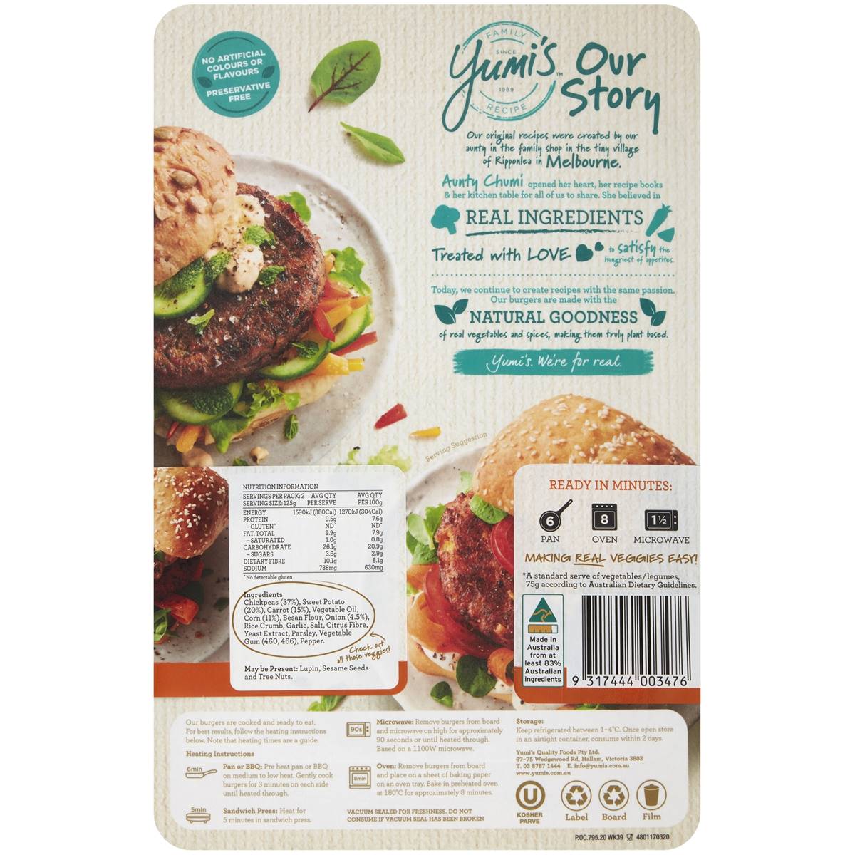 Yumi's Classic Veggie Burger 250g Woolworths