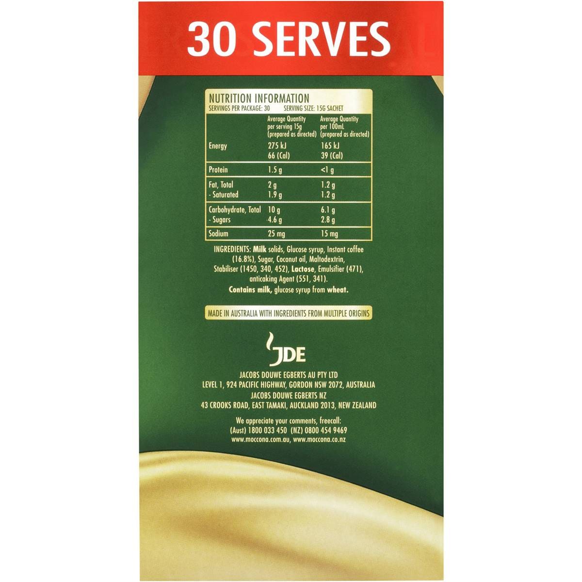 Moccona Strong Cappuccino Sachets 30 Pack Woolworths