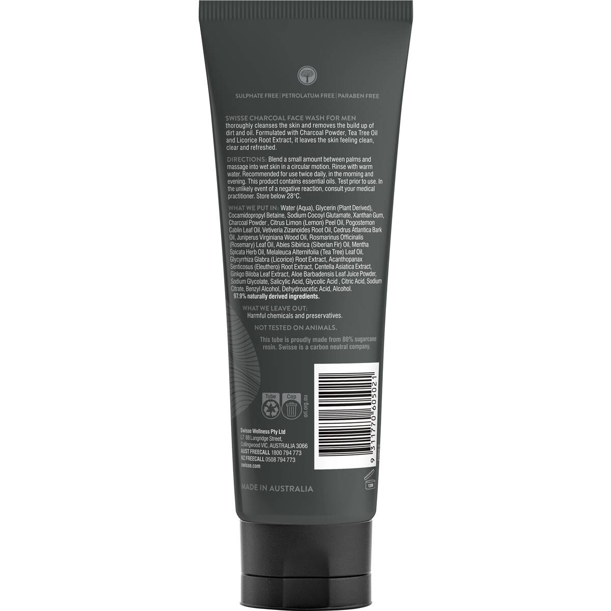 Swisse Charcoal Face Wash For Men 120ml | Woolworths