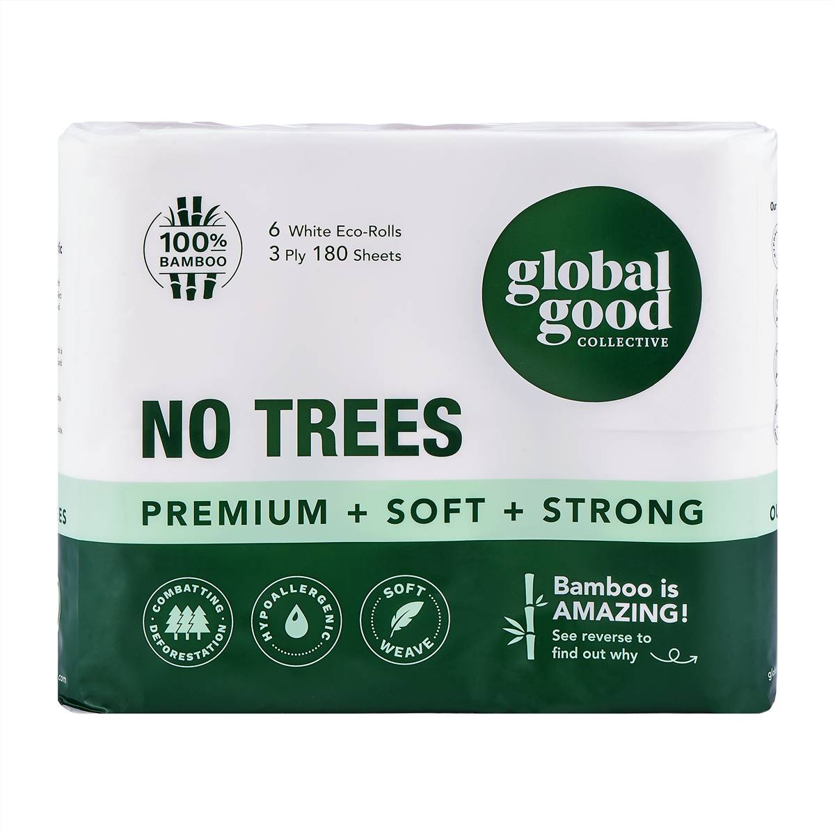Global Good Collective Bamboo Toilet Tissue Rolls 3 Ply 180 Sheets 6