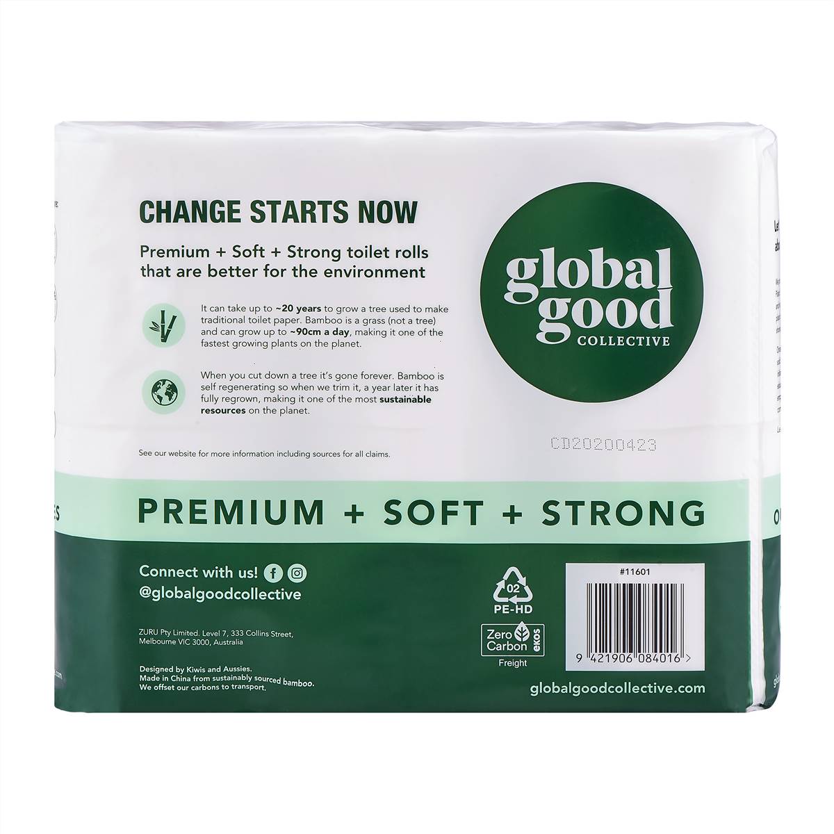 Global Good Collective Bamboo Toilet Tissue Rolls 3 Ply 180 Sheets 6
