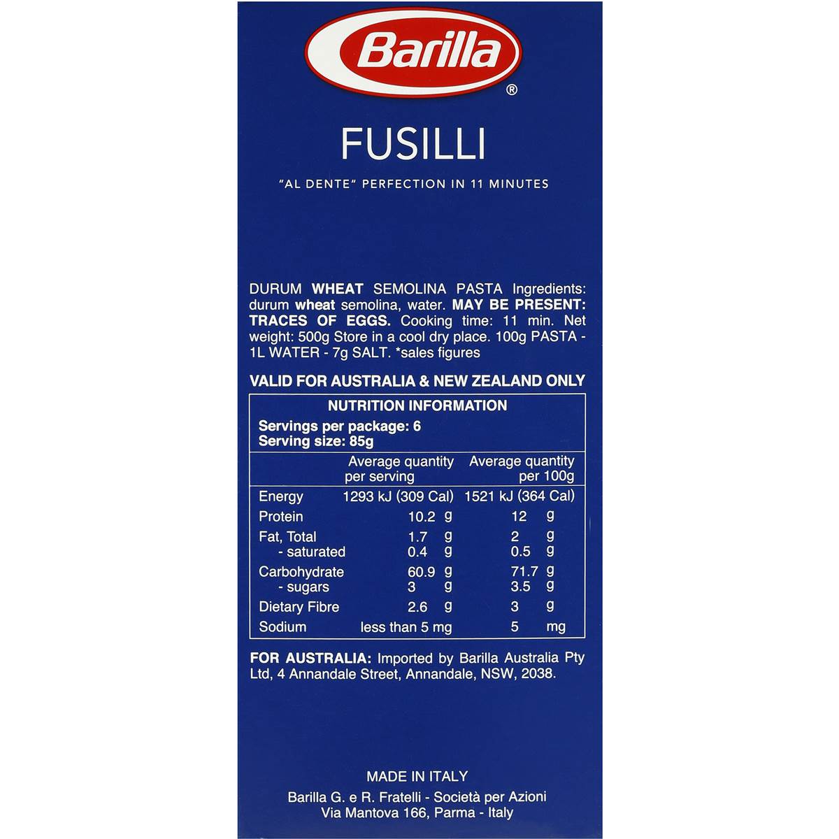 Barilla Fusilli Pasta No 98 500g Woolworths
