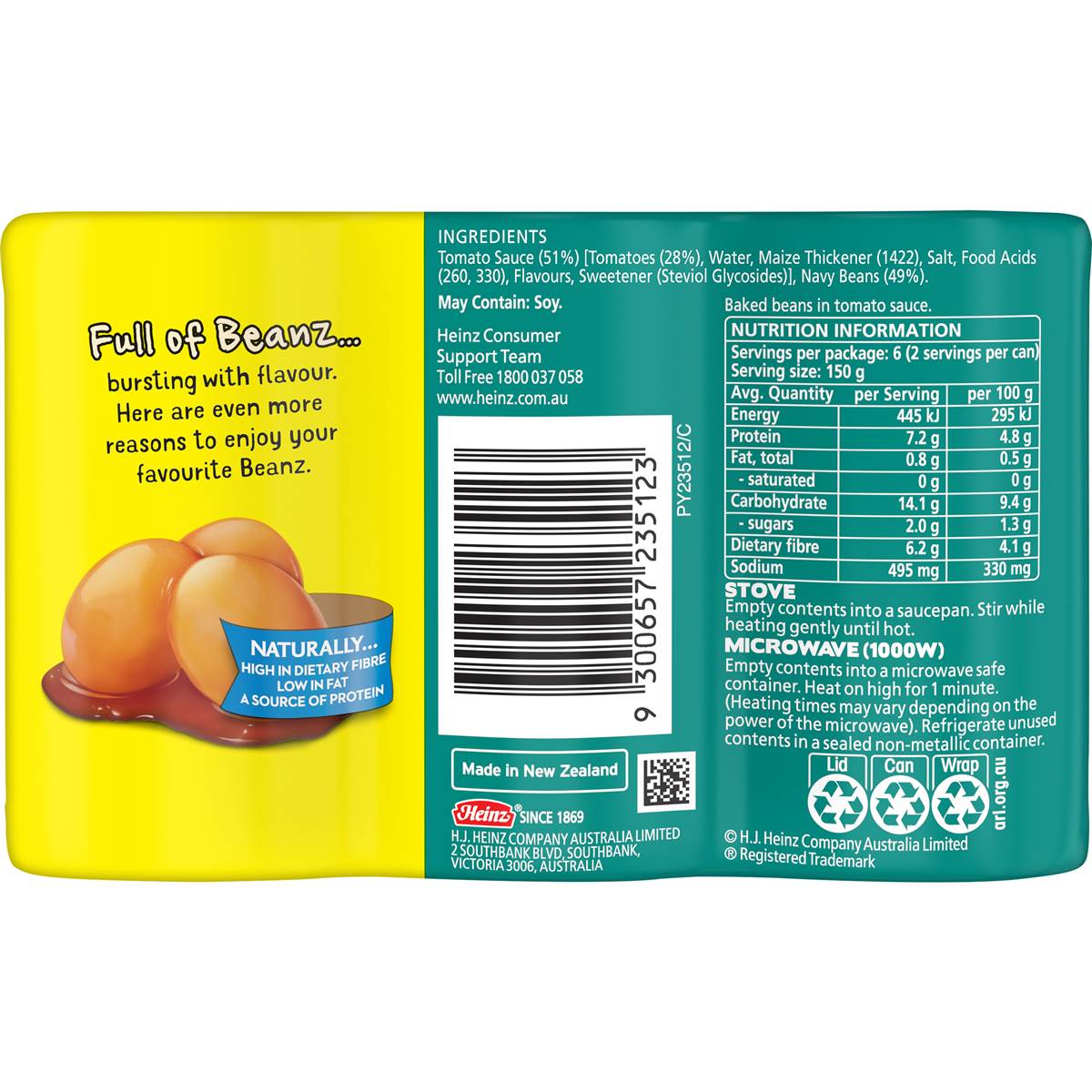 Heinz Beanz Baked Beans No Added Sugar Multipack 300g X3 Pack Woolworths