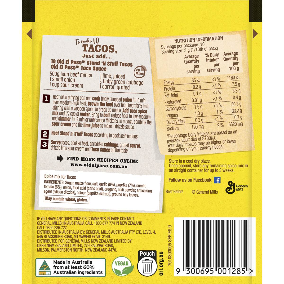 Old El Paso Taco Spice Mix Taco Spice Mix 30g Woolworths