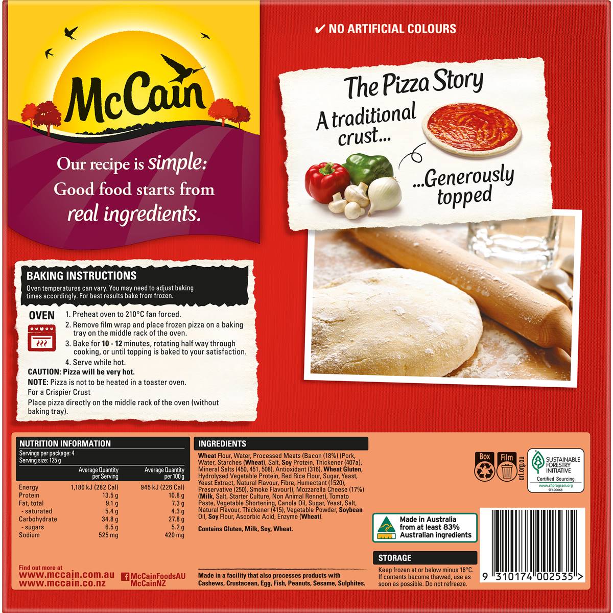 Mccain Pizza Cheese & Bacon 500g Woolworths