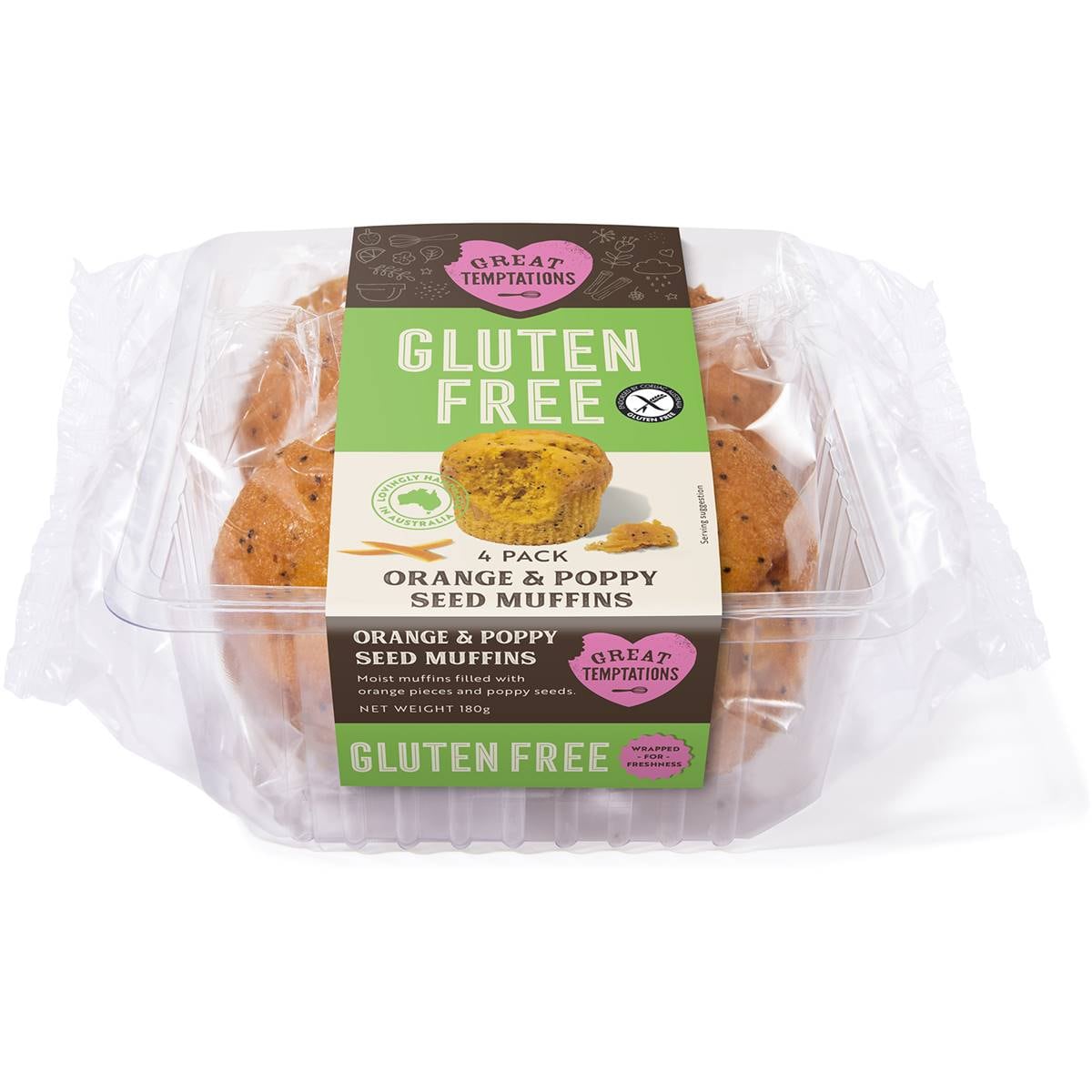 Great Temptations Gluten Free Orange & Poppy Seed Muffins 4 Pack