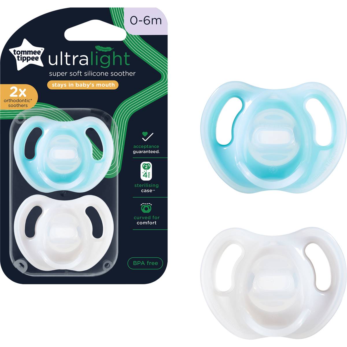 Tommee Tippee 0-6m Silicon Soother 2 Pack | Woolworths