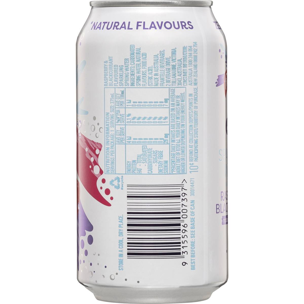 Frantelle Sparkling Water Raspberry & Blackcurrant Can 375ml Woolworths