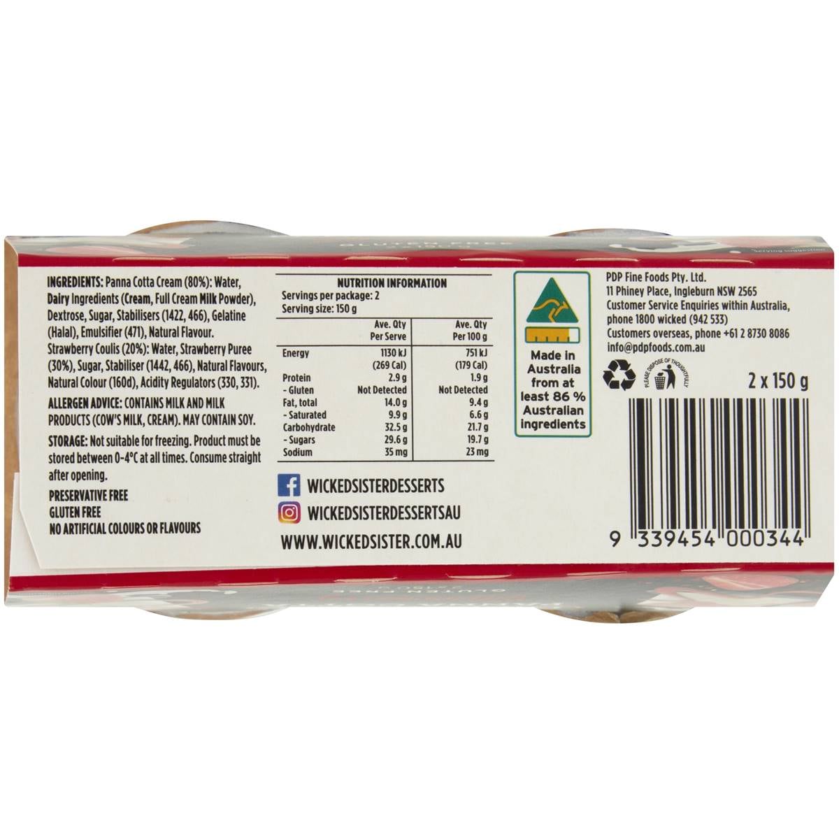 Wicked Sister Strawberry Panna Cotta 150g X2 Pack Woolworths