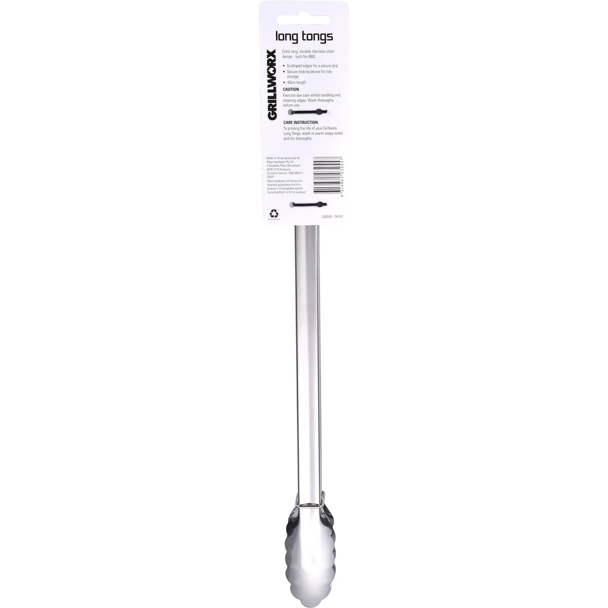 Grillworx Long Tongs 40cm Each Woolworths