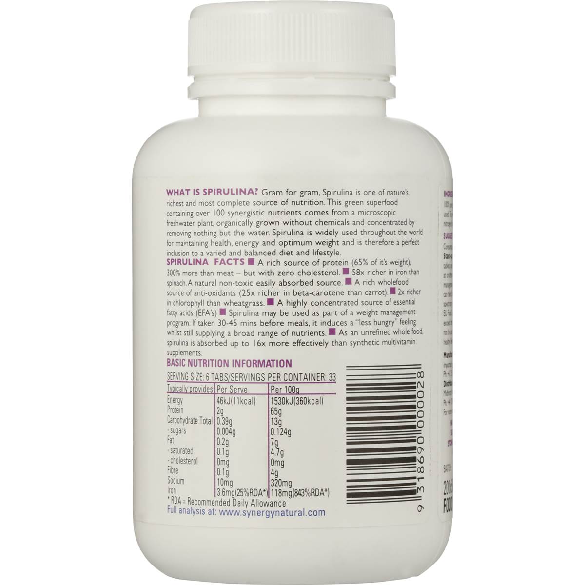 Synergy Spirulina Tablets 200 Pack Woolworths