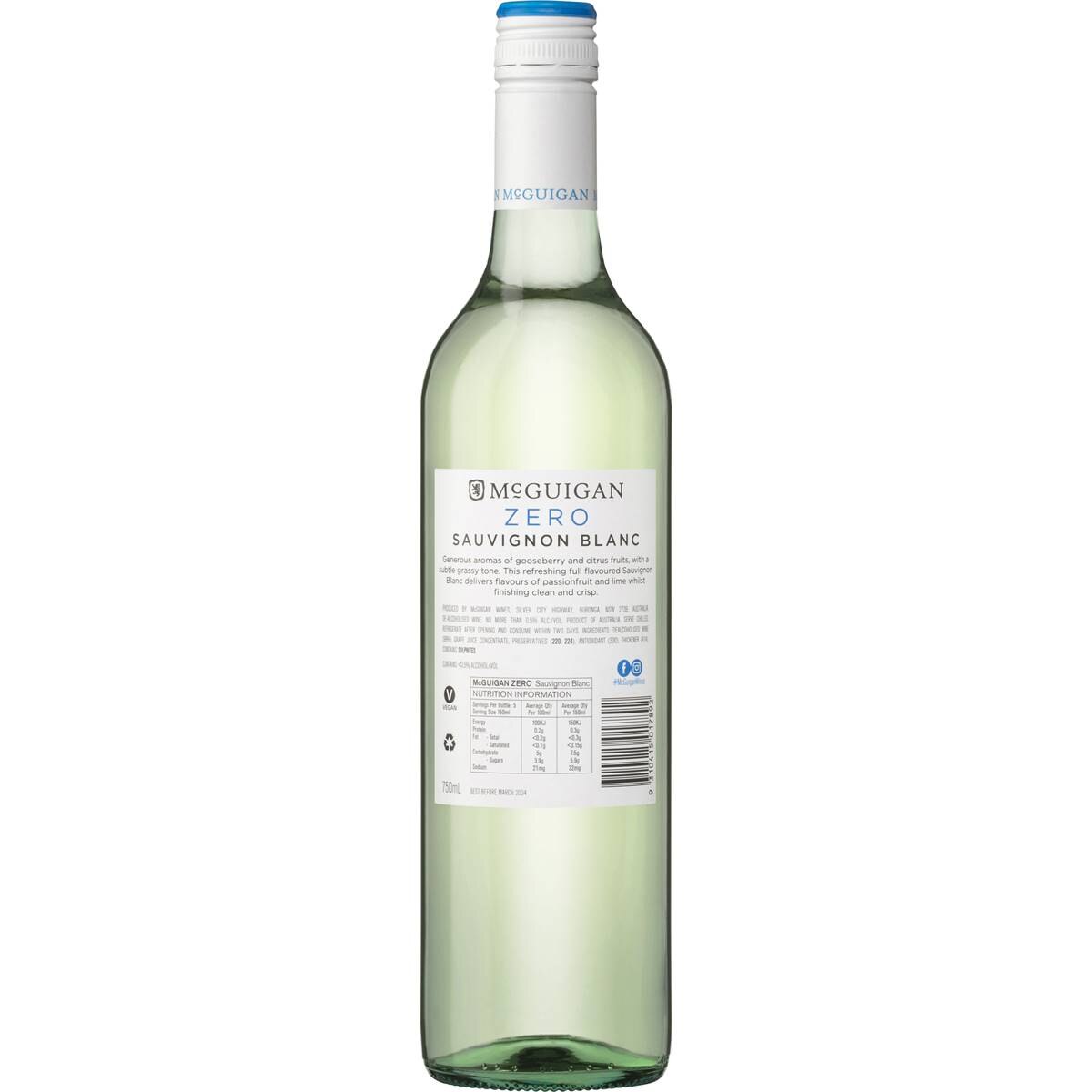 Mcguigan Zero Alcohol Free Sauvignon Blanc 750ml Woolworths 5787