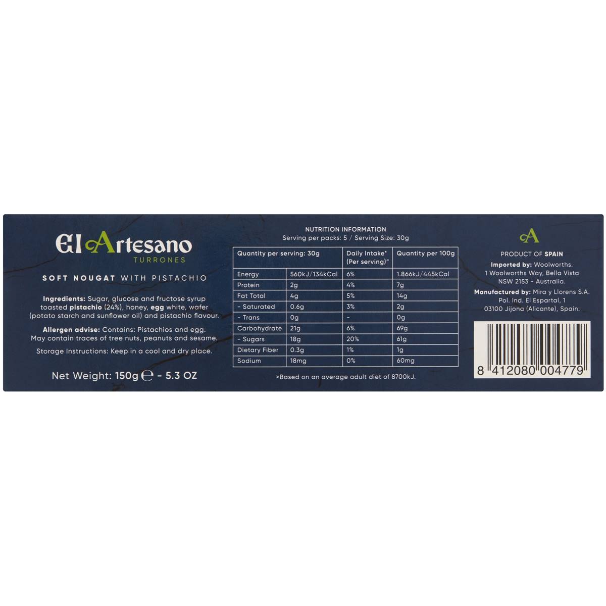 El Artesano Pistachio Nougat 150g Woolworths