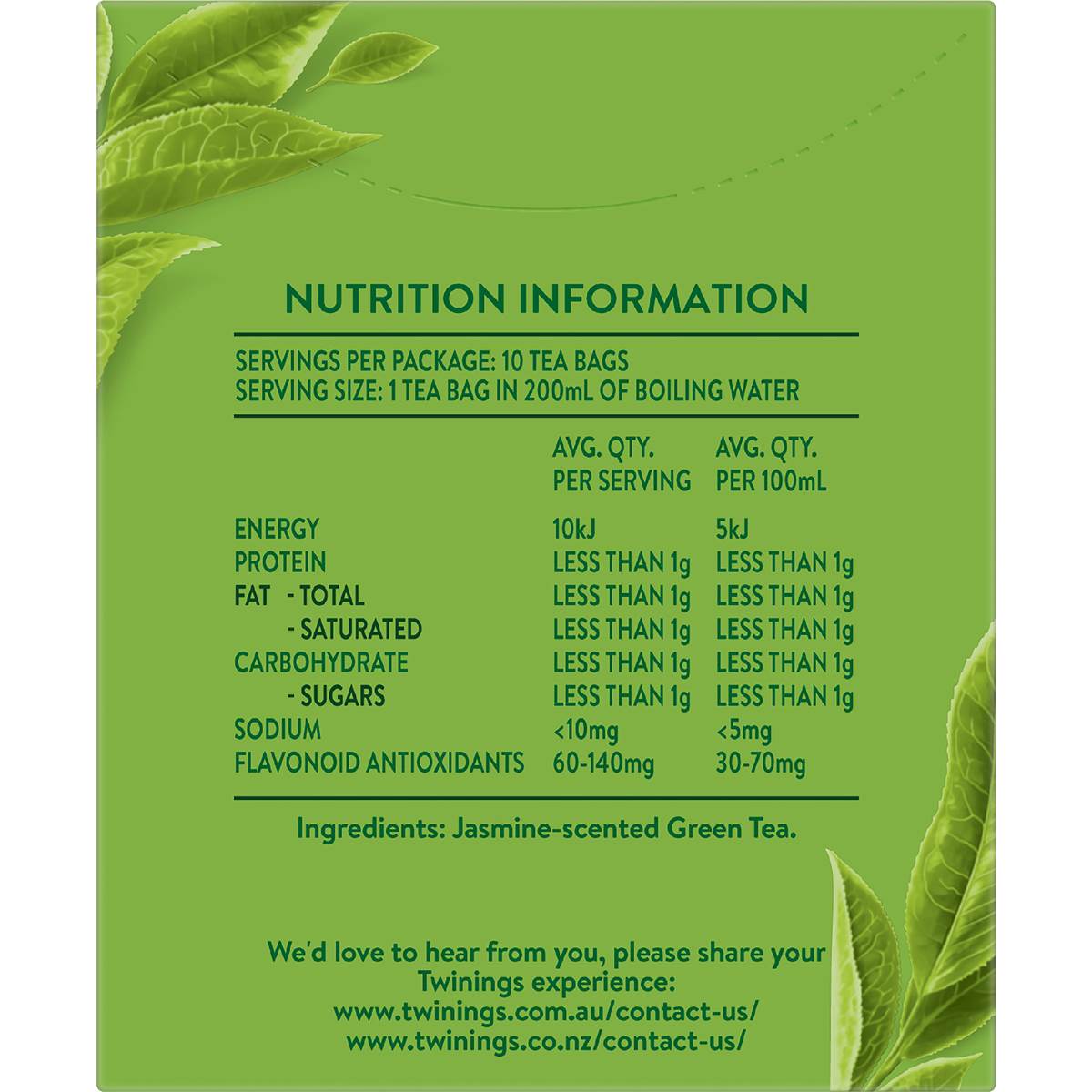 Twinings Green Tea & Jasmine Tea Bags 10 Pack Woolworths