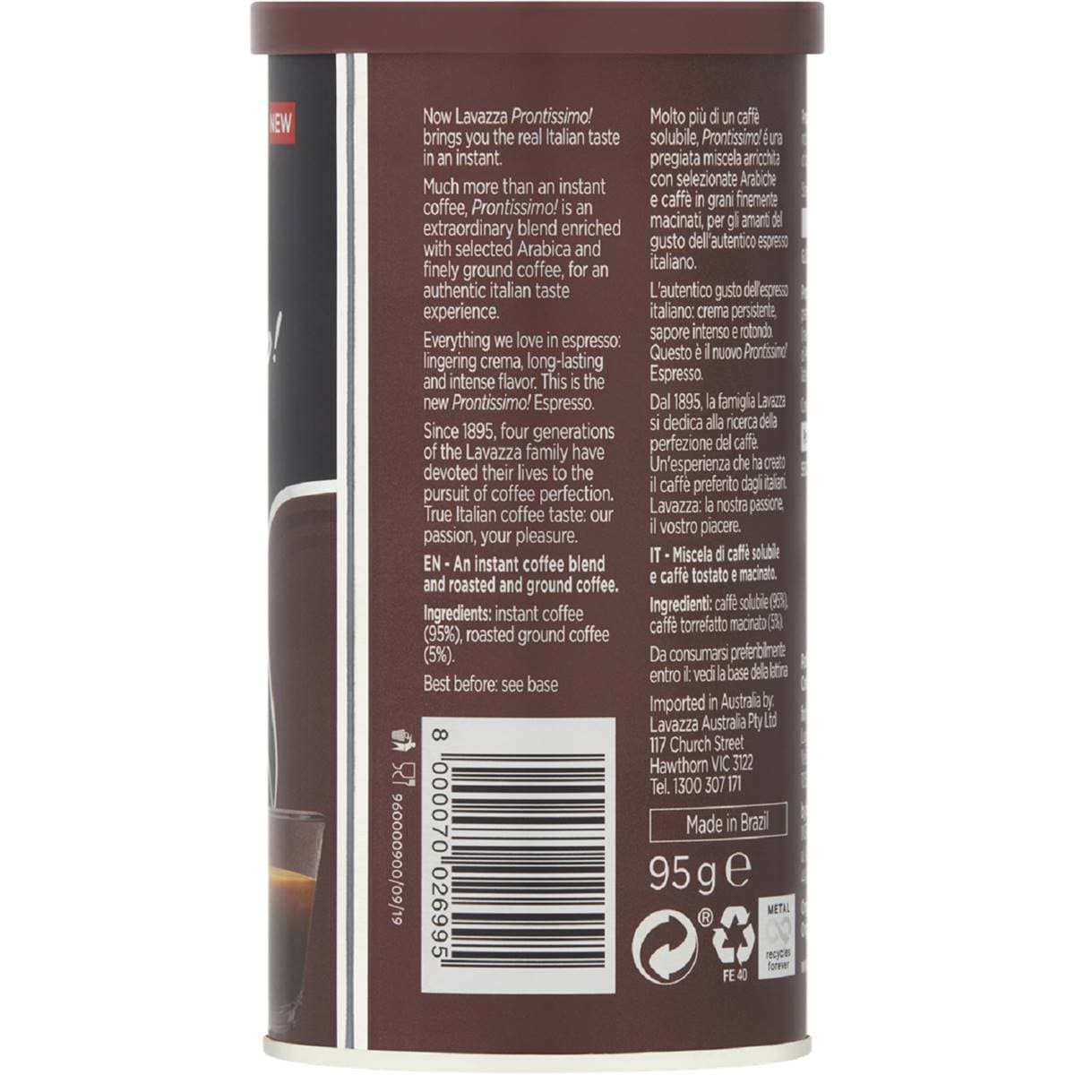 Lavazza Prontissimo Espresso 95g Woolworths