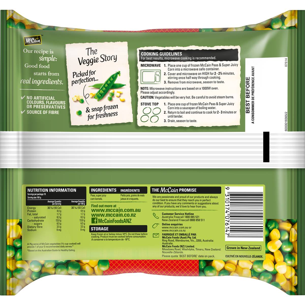 Mccain Mixed Vegetables Peas & Super Sweet Corn 1kg Woolworths