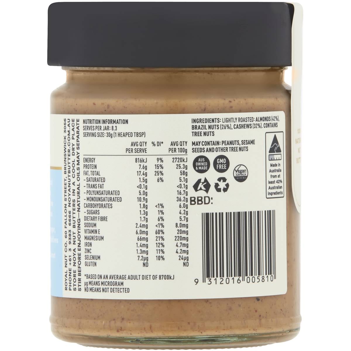 Noya Abc Almond Brazil & Cashew Nut Butter 250g Woolworths