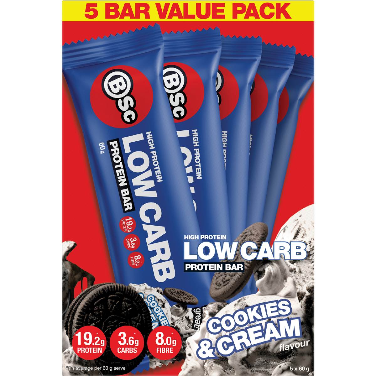 Bsc High Protein Low Carb Bar Multi Pack Cookies & Cream 60g X 5 Pack
