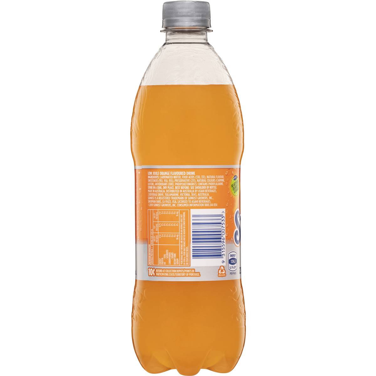 Sunkist Zero Sugar Orange Soft Drink Bottle Sugar Free 600ml | Woolworths