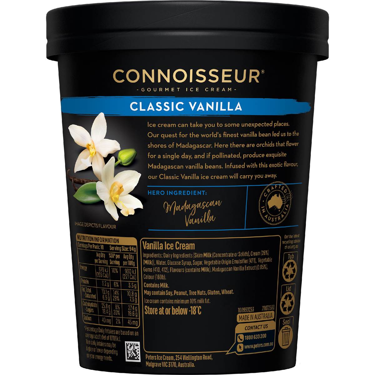 Connoisseur Ice Cream Classic Vanilla Tub 1l | Woolworths