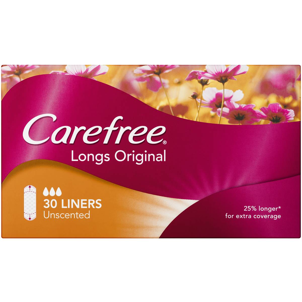 Carefree Longs Original Unscented Panty Liners 30 Pack Woolworths