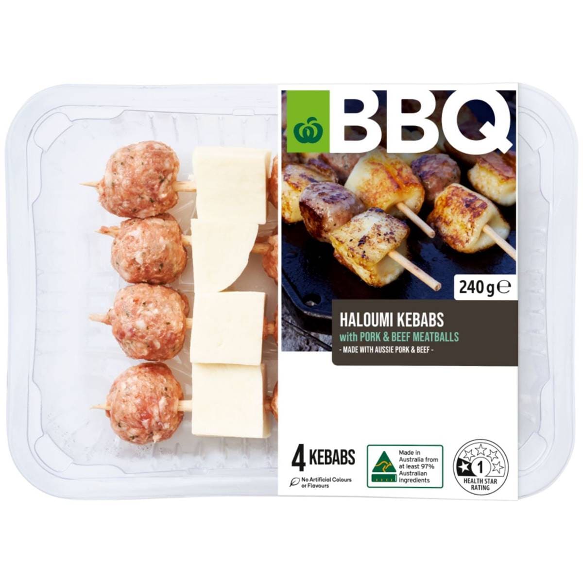 Woolworths Bbq Haloumi Kebabs With Pork & Beef Meatballs 240g Woolworths