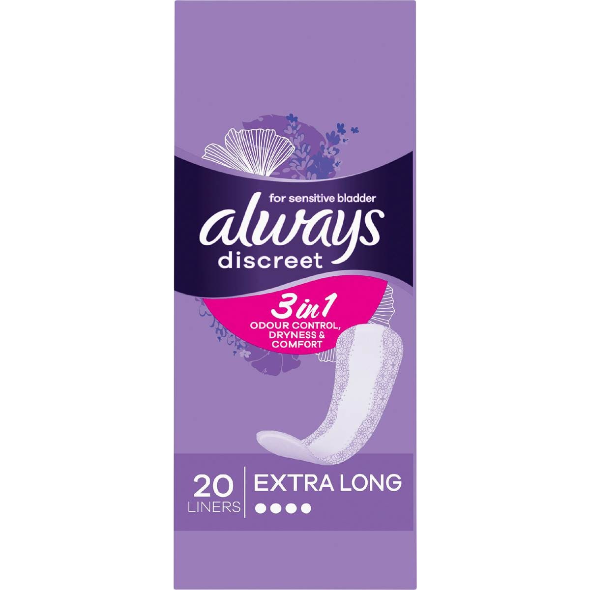 Always Discreet Incontinence Liners Long Plus 20 Pack Woolworths