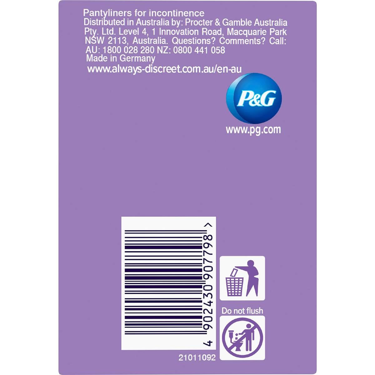 Always Discreet Incontinence Liners Long Plus 20 Pack Woolworths