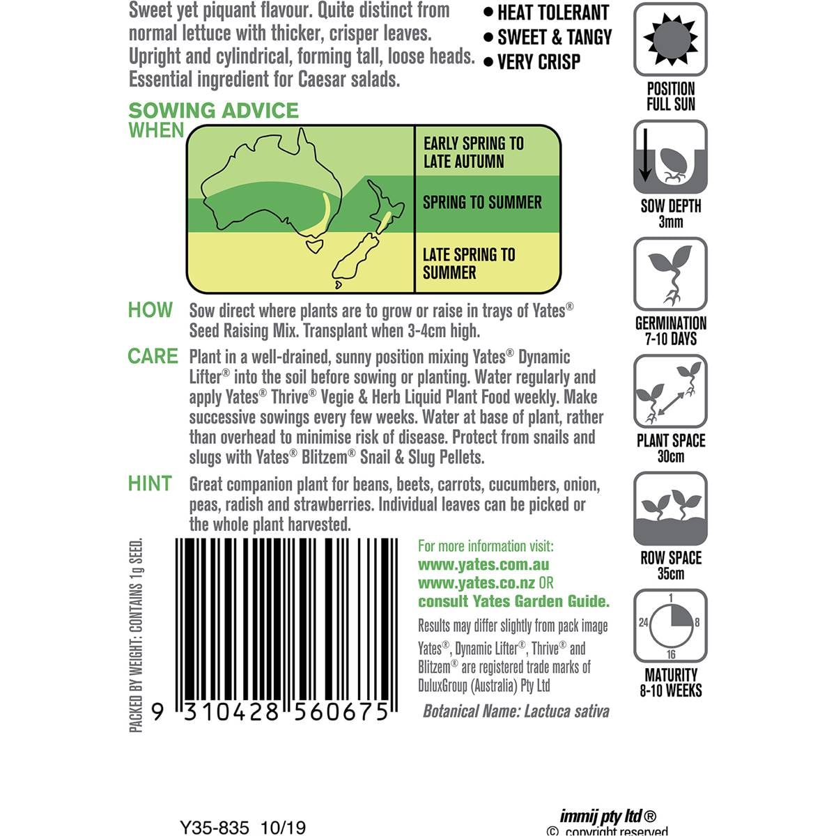 Yates Cos Lettuce Seeds 1g Woolworths