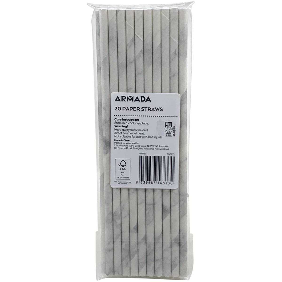 Armada Pattern Paper Straws 20 Pack Woolworths