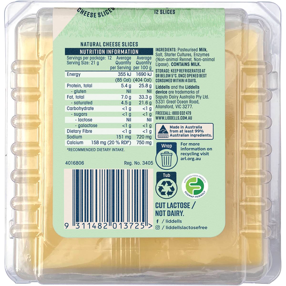 Liddells Lactose Free Tasty Cheese Slices 250g Woolworths