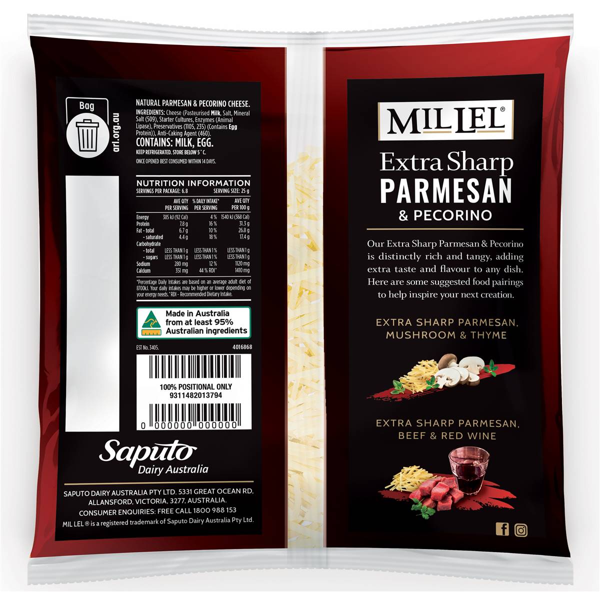 Mil Lel Extra Sharp Parmesan & Pecorino 170g Woolworths