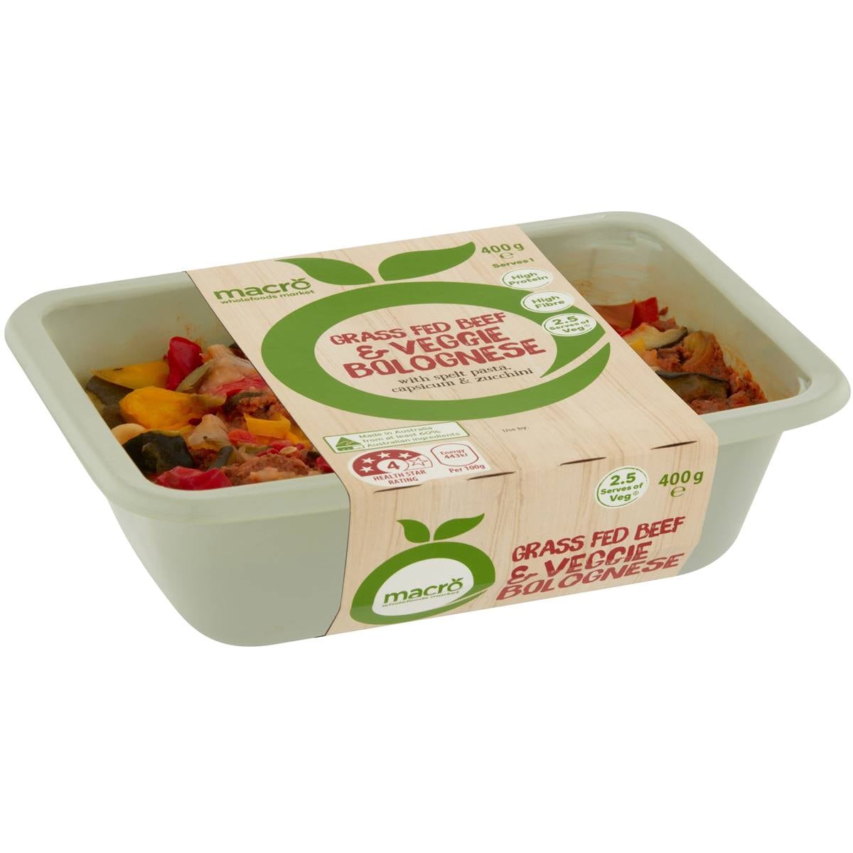 Macro Grass Fed Beef & Veggie Bolognese Chilled Meal 400g Woolworths