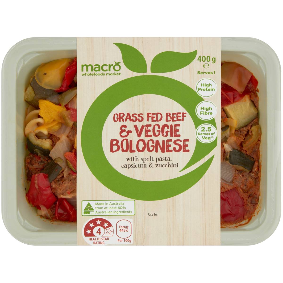 Macro Grass Fed Beef & Veggie Bolognese Chilled Meal 400g Woolworths