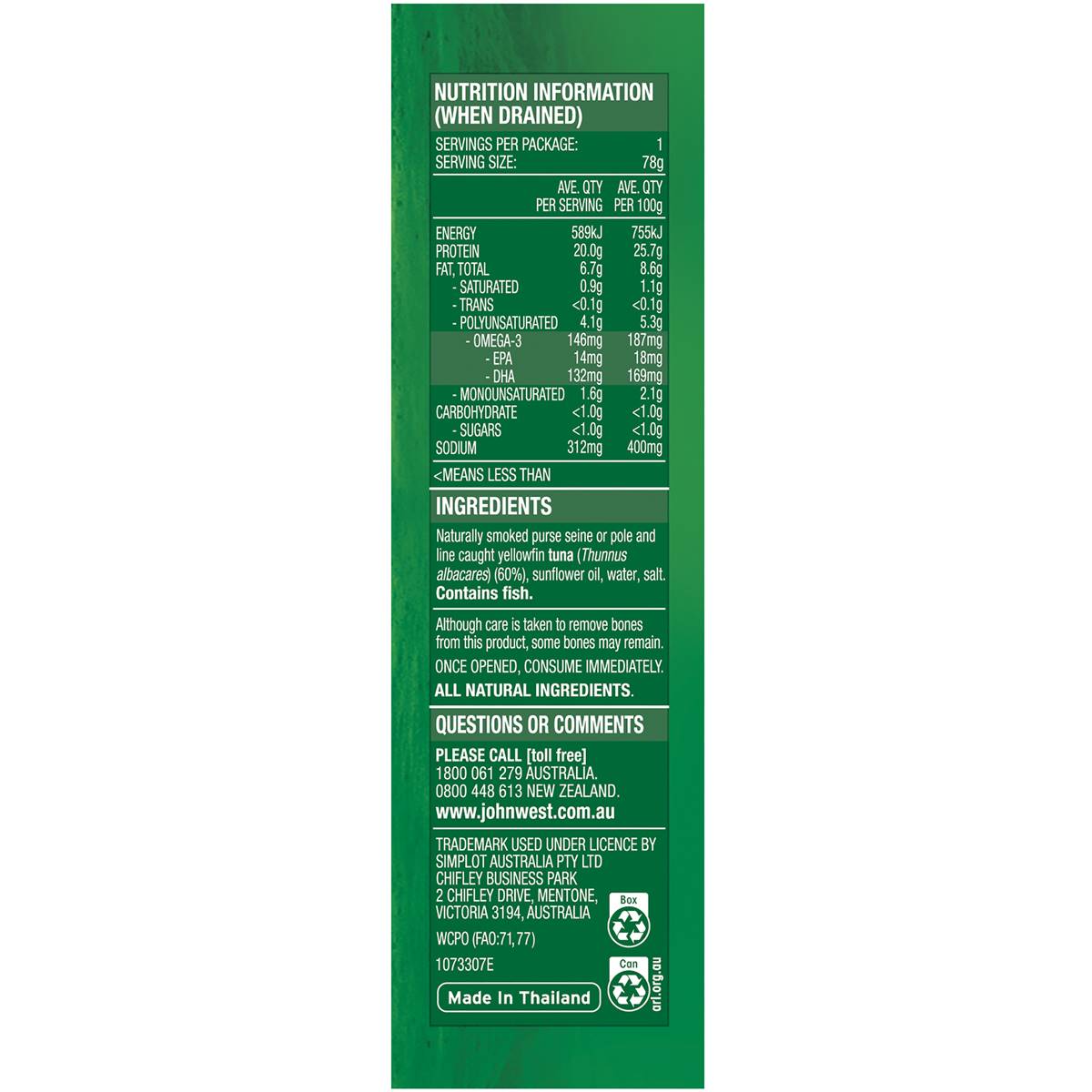 John West Tuna Slices Smoked In Olive Oil 125g Woolworths